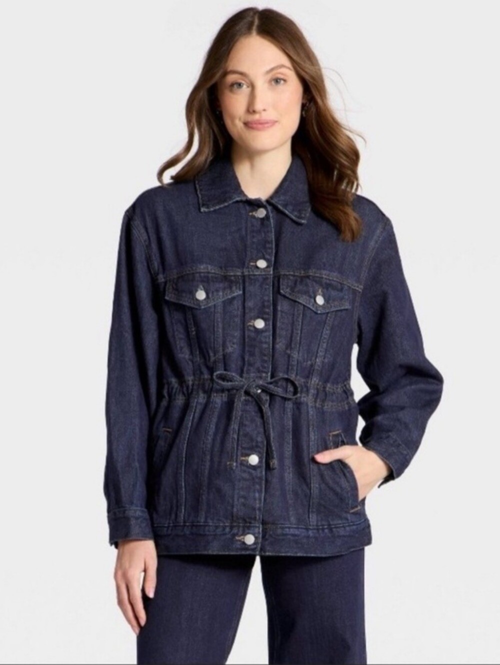 Women's Cinched Waist Trucker Denim Jacket - Universal Thread